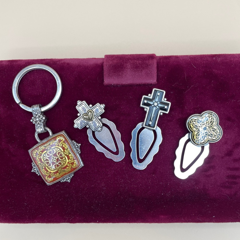 Brighton Silver Tone Metal Women OS Keyring and 3 Cross Bookmarks Set